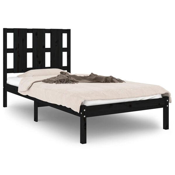 vidaXL Estrutura de cama 100x200 cm pinho maci&ccedil;o preto