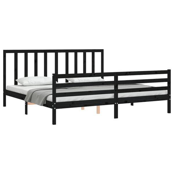 vidaXL Estrutura de cama com cabeceira 200x200 cm madeira maci&ccedil;a preto