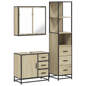 vidaXL 3 pcs conj. m&oacute;veis casa banho derivados madeira carvalho sonoma