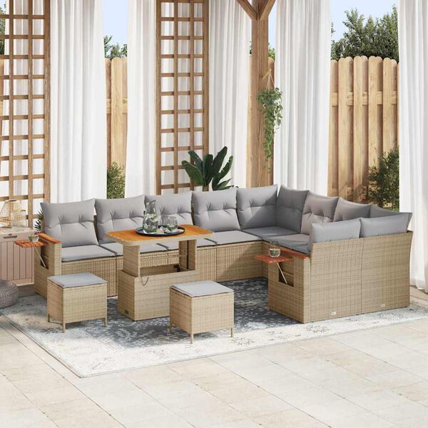 vidaXL Conjunto de Sof&aacute; de Jardim com almofada Bege Rattan Sint&eacute;tico