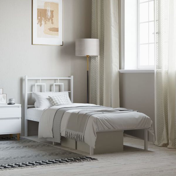 vidaXL Estrutura de cama sem colch&atilde;o com cabeceira 75x190 cm branco