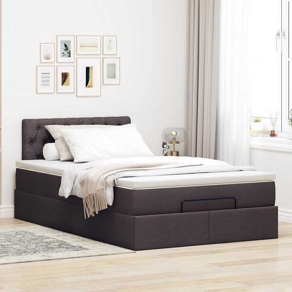 vidaXL Cama otomana com colch&atilde;o 120x200 cm tecido castanho escuro
