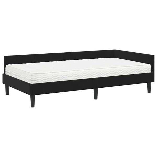 vidaXL Estrutura de Cama de Canto com Colch&atilde;o 2 pcs Preto Veludo
