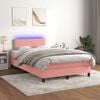vidaXL Cama box spring c/ colch&atilde;o luzes e LED 120x190 cm veludo rosa