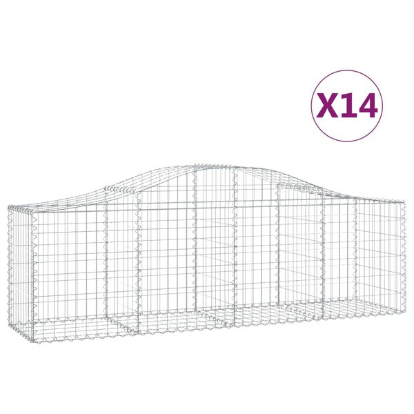vidaXL Cestos gabi&atilde;o arqueados 14pcs 200x50x60/80 cm ferro galvanizado