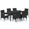 vidaXL 7 pcs conjunto de jantar p/ jardim c/ almofadões vime PE preto