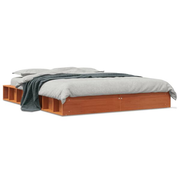 vidaXL Cama sem colch&atilde;o 140x200 cm madeira pinho maci&ccedil;a castanho-mel