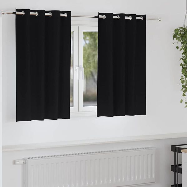 vidaXL Cortinas Blackout com Argolas 2 pcs Preto 140 x 140 cm