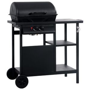 vidaXL Grelhador/BBQ a g&aacute;s com mesa de apoio 3 prateleiras preto