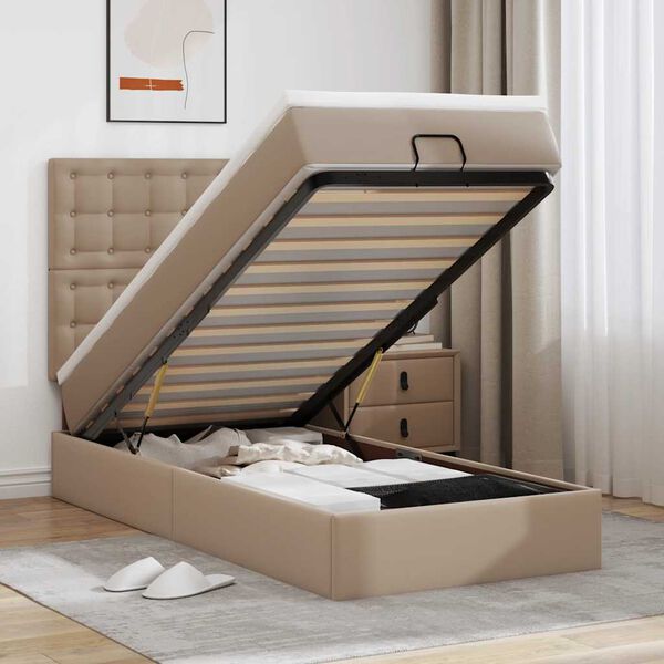 vidaXL Cama otomana com colch&atilde;o 90x190 cm couro artificial cappucino