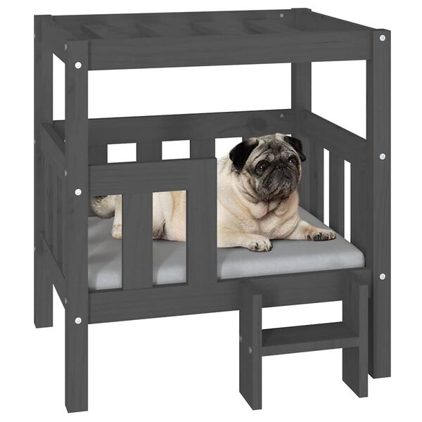 vidaXL Cama para c&atilde;es 65,5x50,5x70 cm madeira de pinho maci&ccedil;a cinza