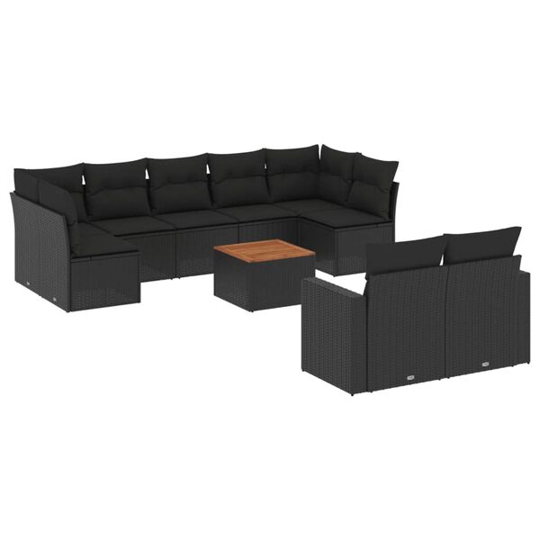 vidaXL 10 pcs conjunto sof&aacute;s de jardim c/ almofad&otilde;es vime PE preto