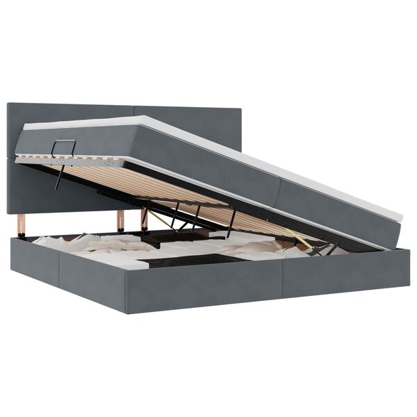 vidaXL Cama com arruma&ccedil;&atilde;o e LED Cinza Escuro 200 x 200 cm Veludo