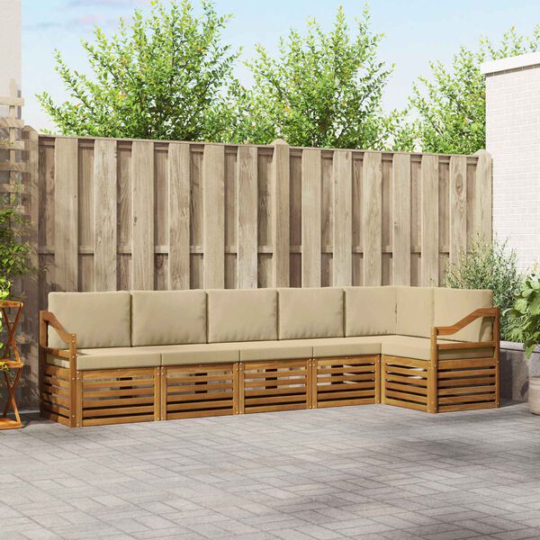vidaXL Conjunto de Sof&aacute; Sectional com almofada 6 pcs Natural e Bege