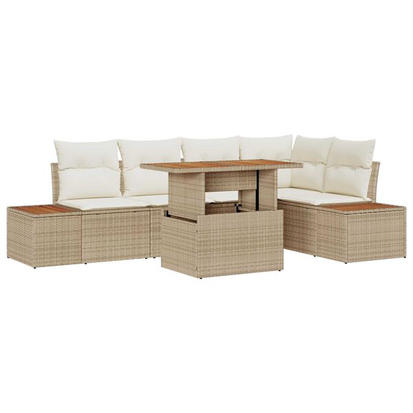 vidaXL Conjunto de Sof&aacute; de Jardim 6 pcs Bege Rattan Sint&eacute;tico