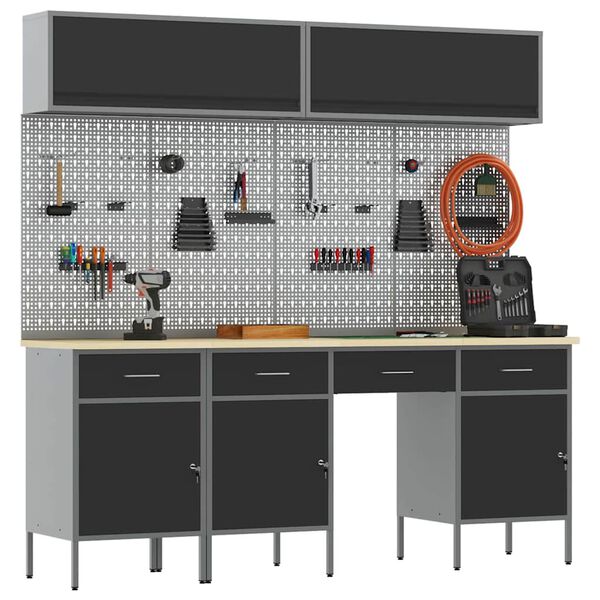 vidaXL Conjunto de Arm&aacute;rios de Trabalho com gaveta Manual 10 pcs Preto