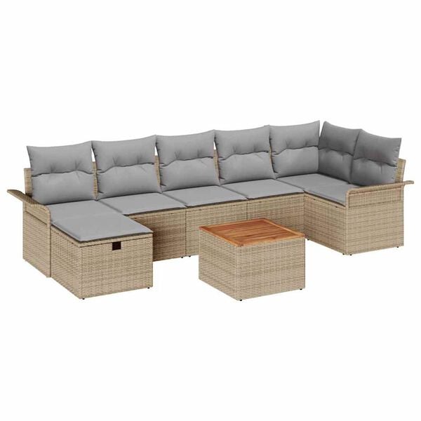 vidaXL Conjunto de Sof&aacute; de Jardim 8 pcs Bege Rattan Sint&eacute;tico