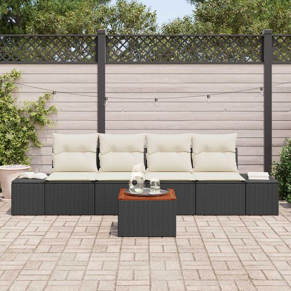 vidaXL Conjunto de Sof&aacute; de Jardim 5 pcs Preto Rattan Sint&eacute;tico