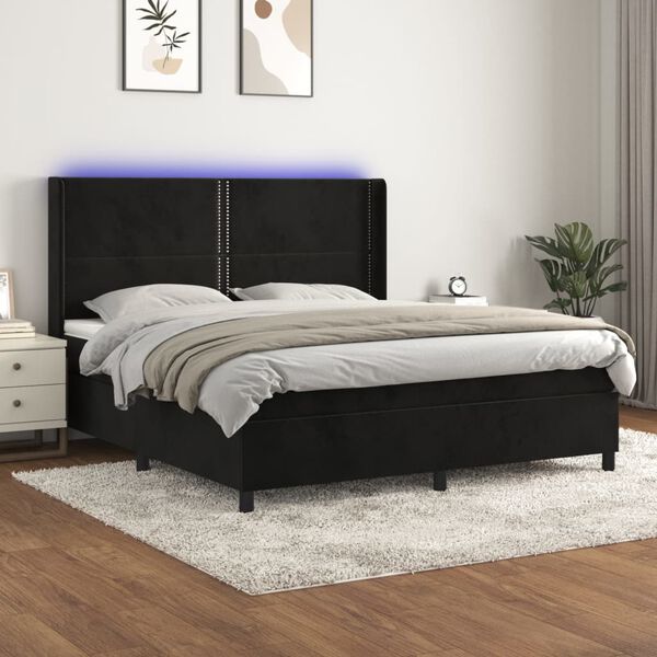 vidaXL Cama box spring c/ colch&atilde;o/LED 160x200 cm veludo preto
