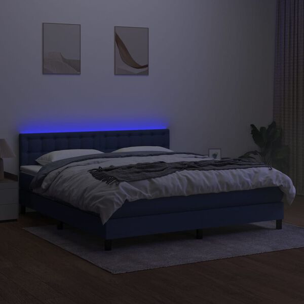vidaXL Cama box spring c/ colch&atilde;o e LED 160x200 cm tecido azul
