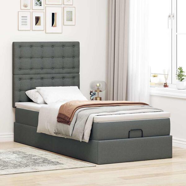 vidaXL Estrutura cama otomana colch&atilde;o 100x200cm tecido cinzento escuro