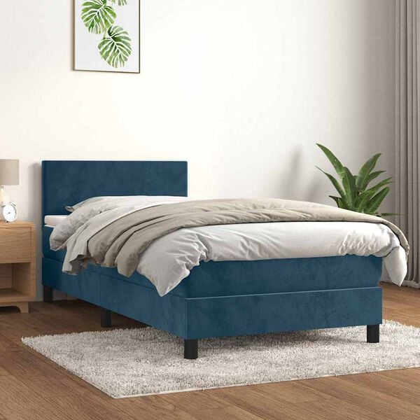 vidaXL Cama com molas/colch&atilde;o 100x200 cm veludo azul-escuro
