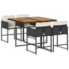 vidaXL 5 pcs conjunto de jantar p/ jardim c/ almofad&otilde;es vime PE preto