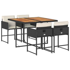 vidaXL 5 pcs conjunto de jantar p/ jardim c/ almofad&otilde;es vime PE preto