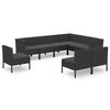 vidaXL 9 pcs conjunto lounge de jardim c/ almofadões vime PE preto