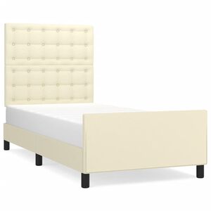 vidaXL Estrutura de cama c/ cabeceira couro artificial 80x200 cm creme