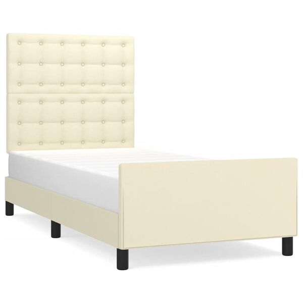 vidaXL Estrutura de cama c/ cabeceira couro artificial 80x200 cm creme