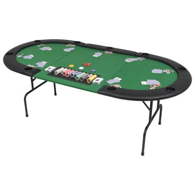 vidaXL Mesa de póquer dobrável em três 9 jogadores verde