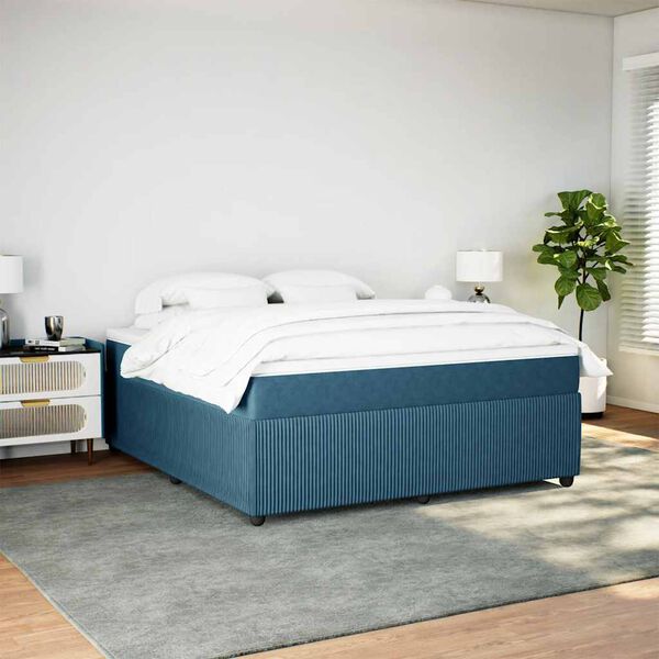 vidaXL Cama com molas/colch&atilde;o 180x200 cm veludo azul-escuro