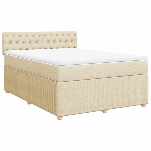 vidaXL Cama com molas/colch&atilde;o 140x190 cm tecido cor creme