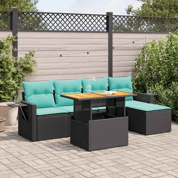 vidaXL 6 pcs conjunto sof&aacute;s de jardim c/ almofad&otilde;es vime PE preto
