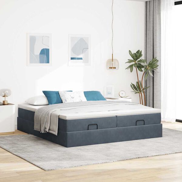 vidaXL Estrutura cama otomana colch&otilde;es 160x200 cm cinzento escuro