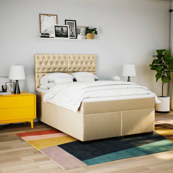 vidaXL Cama com molas/colch&atilde;o 160x200 cm tecido cor creme