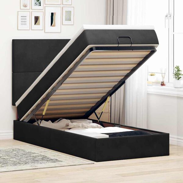 Estrutura de cama otomana vidaXL com colchões preto 100x200cm Veludo