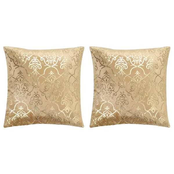 vidaXL Almofad&otilde;es 2 pcs 40x40 cm veludo impress&atilde;o folha bege e dourado