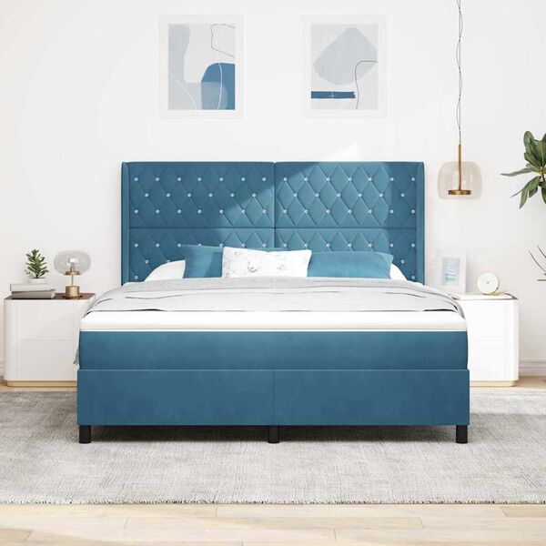 vidaXL Cama Box com almofada com cabeceira Azul 180 x 200 cm Veludo