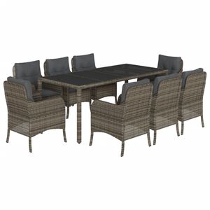 vidaXL 9 pcs conjunto de jantar p/ jardim c/ almofad&otilde;es vime PE cinza