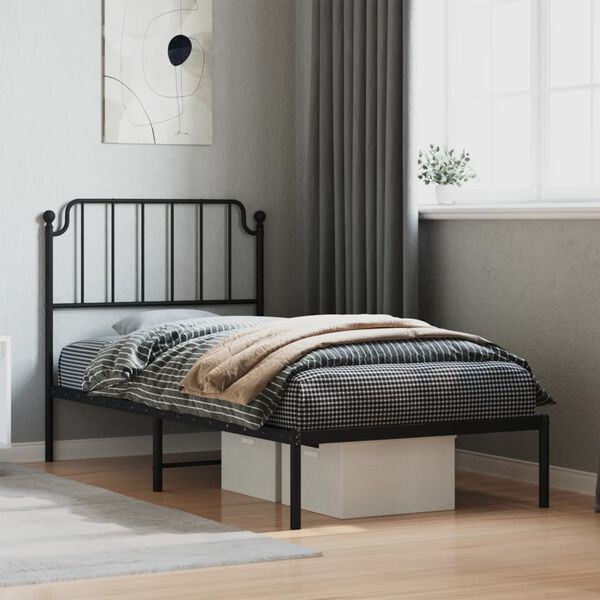 vidaXL Estrutura de cama com cabeceira 90x190 cm metal preto
