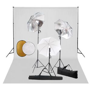 vidaXL Kit est&uacute;dio fotogr&aacute;fico com l&acirc;mpadas/sombrinhas/fundo/refletor