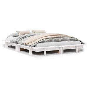 vidaXL Cama sem colch&atilde;o 135x190 cm madeira de pinho maci&ccedil;a branco