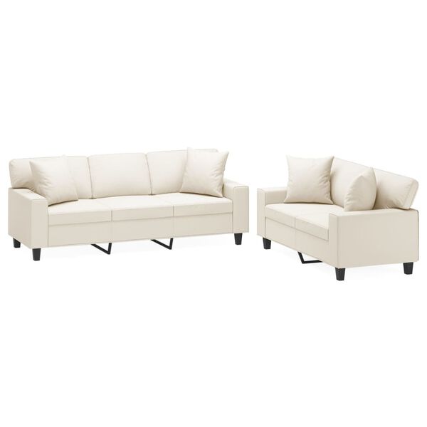vidaXL 2 pcs conjunto sof&aacute;s c/ almofadas/almofad&otilde;es couro artif. creme