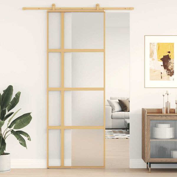 vidaXL Porta deslizante 76x205 cm vidro ESG fosco/alum&iacute;nio dourado