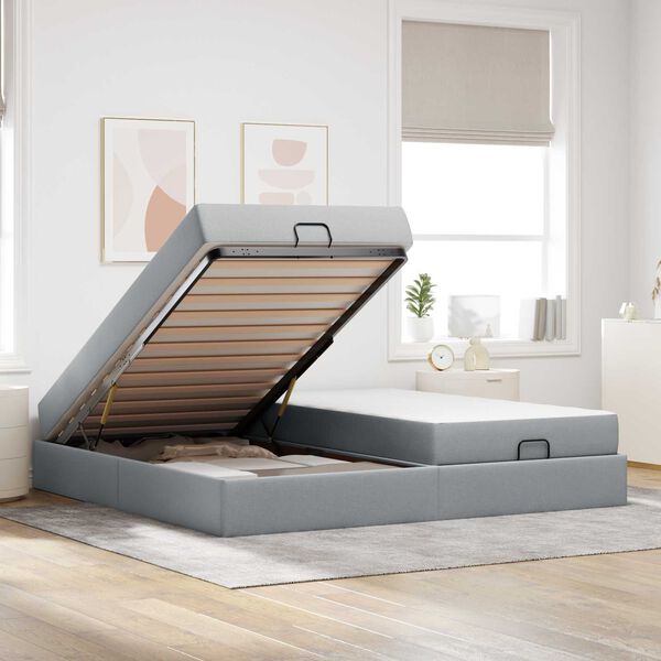 vidaXL Estrutura de cama com colch&atilde;o 2 pcs Cinzento-claro tecido