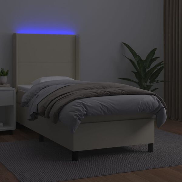 vidaXL Cama box spring c/ colch&atilde;o/LED 90x190 cm couro artificial creme