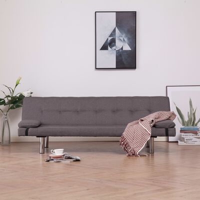 vidaXL Sofá-cama com duas almofadas poliéster cinzento-acastanhado