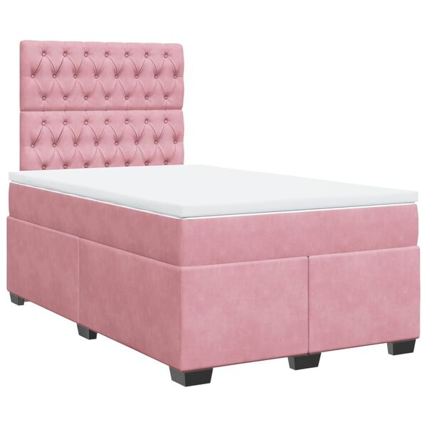 vidaXL Cama boxspring com colch&atilde;o 120x200 cm veludo rosa